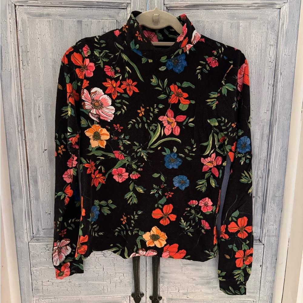 Anthropologie Black Floral Long Sleeve Top